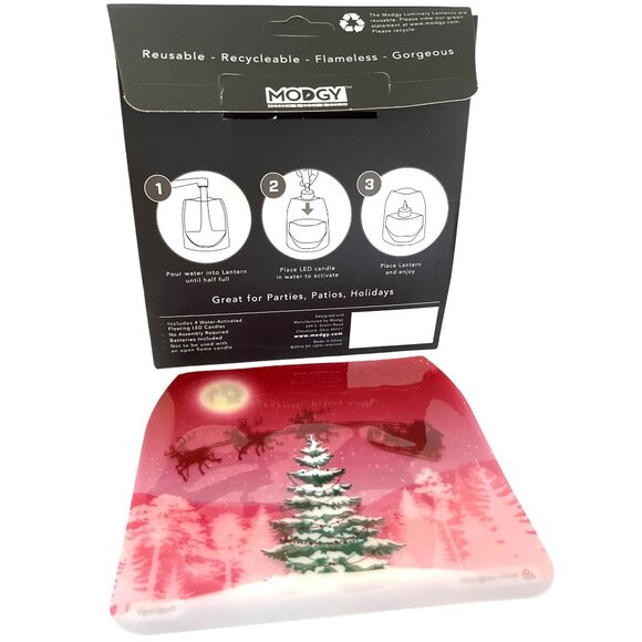 Flameless LED Candles Luminary Lanterns Set Holiday Santa Sleigh Christmas Tree - Picture 7 of 8